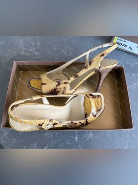 Snake-Print Peep Toe Slingback Heels, 90s, Spicy and real high heels, 7.5, NWOT